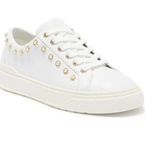 STUART WEITZMAN Tillie Faux Pearl-Studded Leather Sneakers